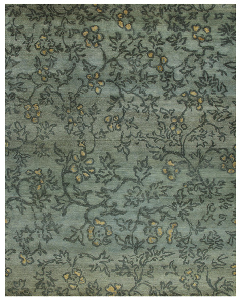 4' X 6' Blue Green And Gold Wool Floral Hand Knotted Area Rug