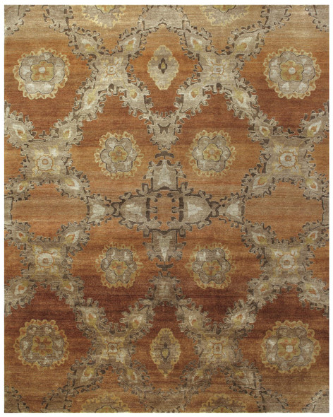 5' X 8' Tan Brown And Orange Wool Ikat Hand Knotted Area Rug