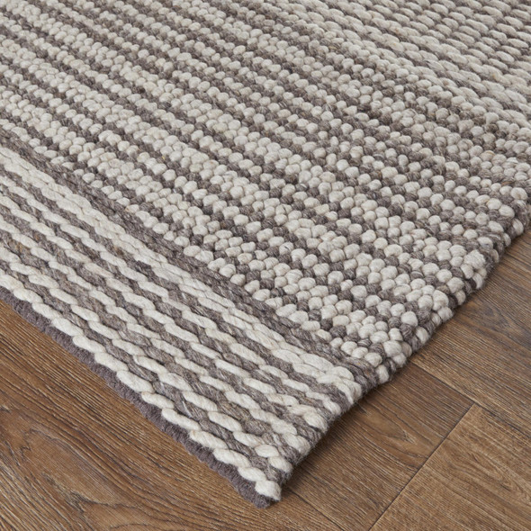 8' X 10' Ivory And Brown Wool Striped Hand Woven Area Rug