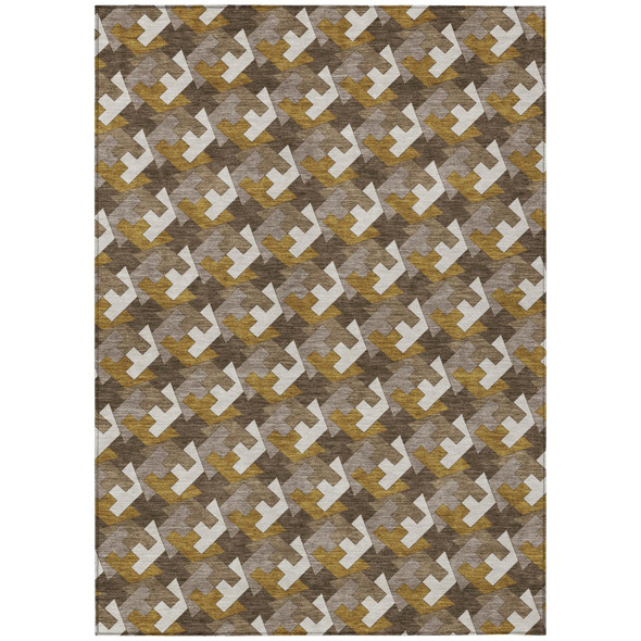 10' X 14' Chocolate And Brown Geometric Washable Indoor Outdoor Area Rug