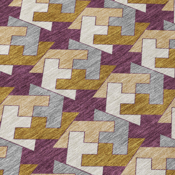 10' X 14' Eggplant And Purple Geometric Washable Indoor Outdoor Area Rug