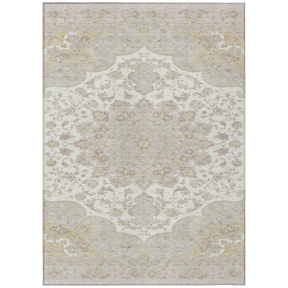 5' X 8' Ivory And Silver Oriental Washable Indoor Outdoor Area Rug