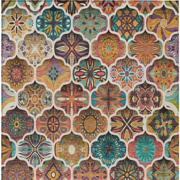 3' X 5' Coral And Orange Ogee Washable Indoor Outdoor Area Rug