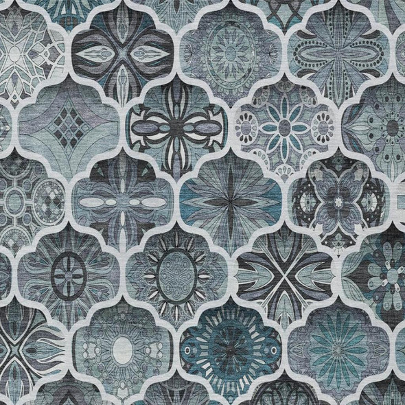 8' X 10' Pewter And Gray Ogee Washable Indoor Outdoor Area Rug