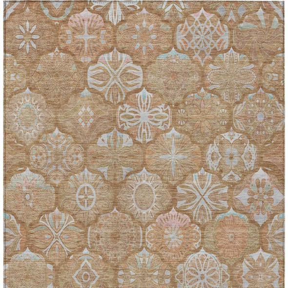 8' X 10' Orange And Beige Ogee Washable Indoor Outdoor Area Rug