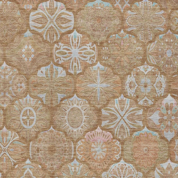 9' X 12' Orange And Beige Ogee Washable Indoor Outdoor Area Rug
