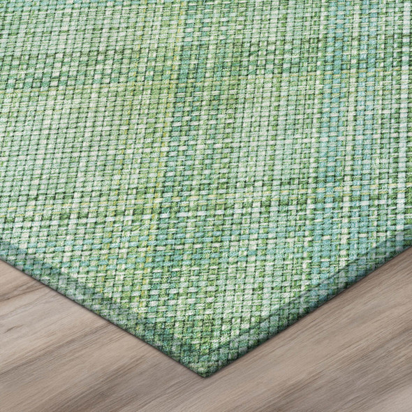 8' Aqua And Teal Blue Round Plaid Washable Indoor Outdoor Area Rug