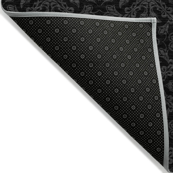 5' X 8' Gray And Charcoal Medallion Washable Indoor Outdoor Area Rug