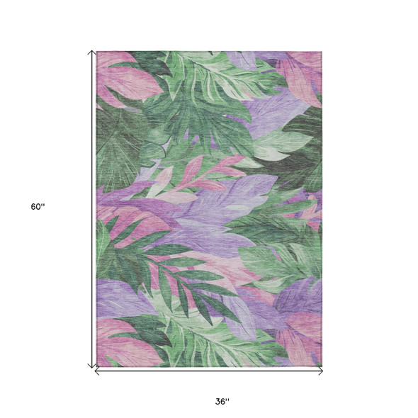 3' X 5' Sage And Mint Green Floral Washable Indoor Outdoor Area Rug