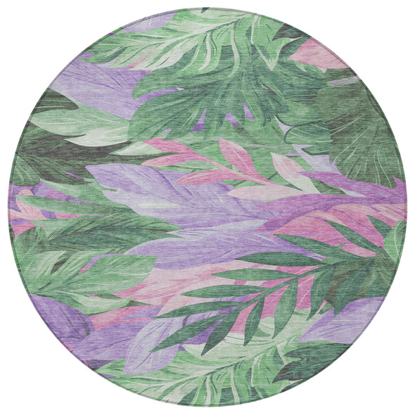 8' Sage And Mint Green Round Floral Washable Indoor Outdoor Area Rug
