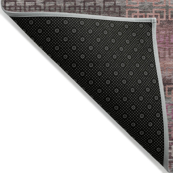 5' X 8' Pink And Gray Striped Washable Indoor Outdoor Area Rug