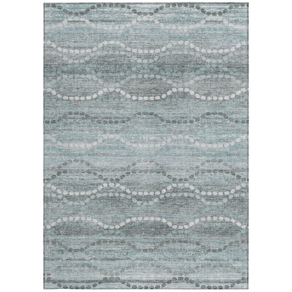 9' X 12' Teal Blue And Ivory Ogee Washable Indoor Outdoor Area Rug