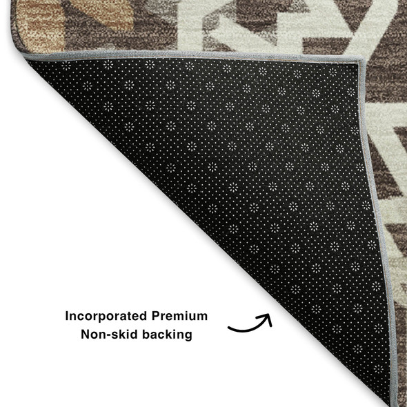 9' X 12' Chocolate And Ivory Geometric Washable Area Rug With UV Protection