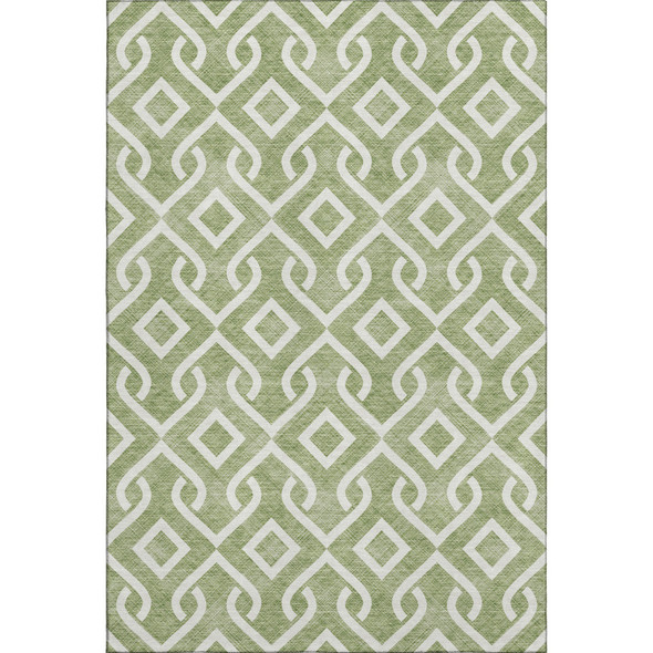 8' X 10' Green And Ivory Geometric Washable Area Rug With UV Protection