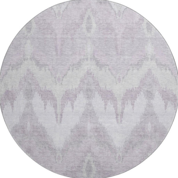 8' Lavender And Silver Ikat Washable Round Rug With UV Protection