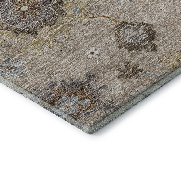 10' X 14' Taupe Gray And Ivory Floral Medallion Washable Area Rug With UV Protection