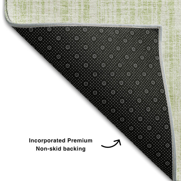 9' X 12' Mint Green And Ivory Striped Washable Area Rug With UV Protection