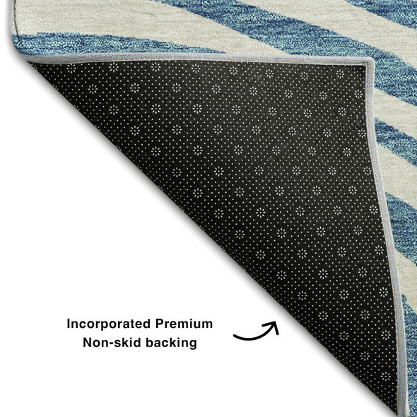 8' Teal Silver And Gray Abstract Washable Round Rug With UV Protection