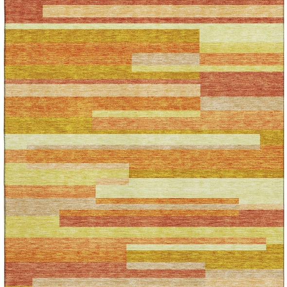 10' X 14' Orange And Gold Striped Washable Area Rug With UV Protection