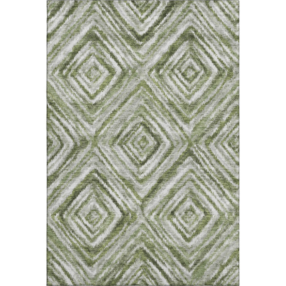 10' X 14' Artichoke Green Gray And Ivory Geometric Washable Area Rug With UV Protection