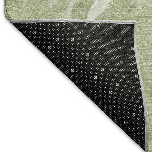 8' Artichoke Green And Ivory Abstract Washable Round Rug With UV Protection