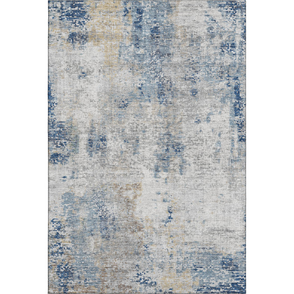 8' X 10' Blue Taupe And Ivory Abstract Washable Area Rug With UV Protection