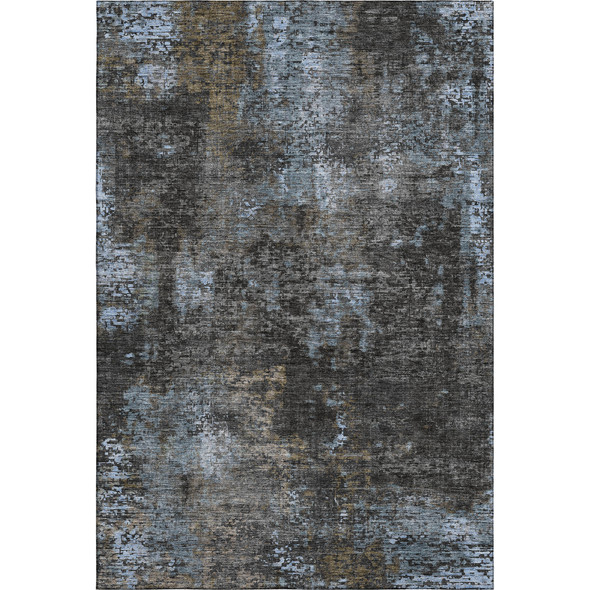 3' X 5' Graphite Blue And Copper Abstract Washable Area Rug With UV Protection
