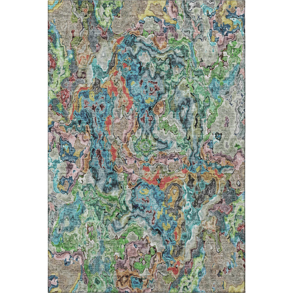 9' X 12' Blue Orange And Green Abstract Washable Area Rug With UV Protection