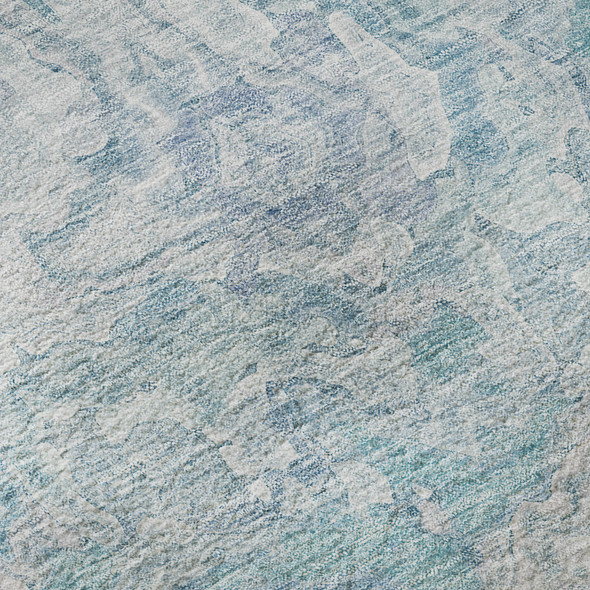 8' X 10' Sky Blue And Ivory Abstract Washable Area Rug With UV Protection