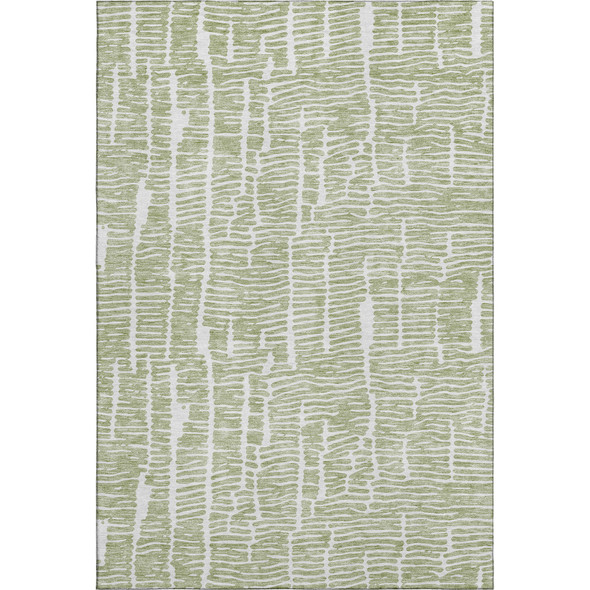 9' X 12' Artichoke Green And Ivory Vermicular Washable Area Rug With UV Protection