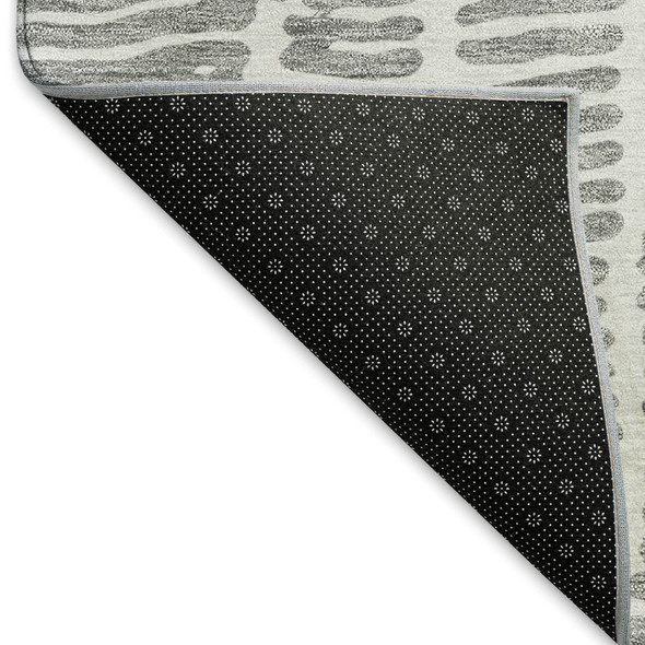 9' X 12' Gray And Ivory Vermicular Washable Area Rug With UV Protection