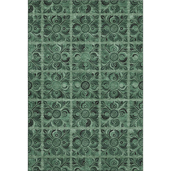 10' X 14' Green And Charcoal Medallion Washable Area Rug With UV Protection