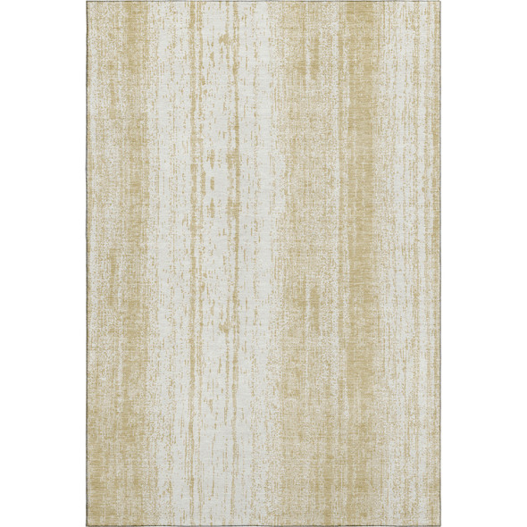 8' X 10' Gold And Ivory Striped Washable Area Rug With UV Protection
