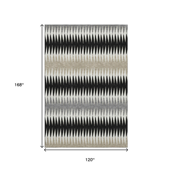 10' X 14' Black Gray And Ivory Striped Washable Area Rug With UV Protection
