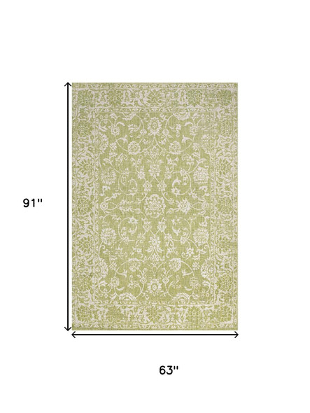 5' X 8' Green And Cream Medallion Indoor Outdoor Area Rug