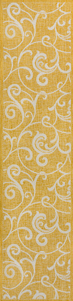 8' Yellow And Cream Floral Indoor Outdoor Runner Rug