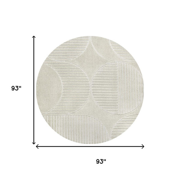 8' Ivory And Cream Round Striped Indoor Outdoor Area Rug