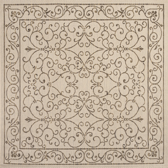 6' Beige And Brown Square Medallion Indoor Outdoor Area Rug