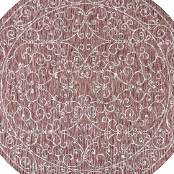 9' Red And Beige Round Medallion Indoor Outdoor Area Rug