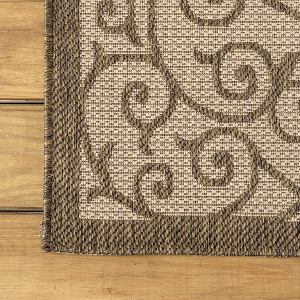 8' Beige And Brown Square Geometric Indoor Outdoor Area Rug