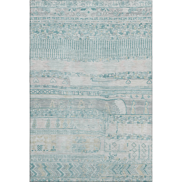 10' X 14' Teal And Gray Striped Washable Area Rug With UV Protection