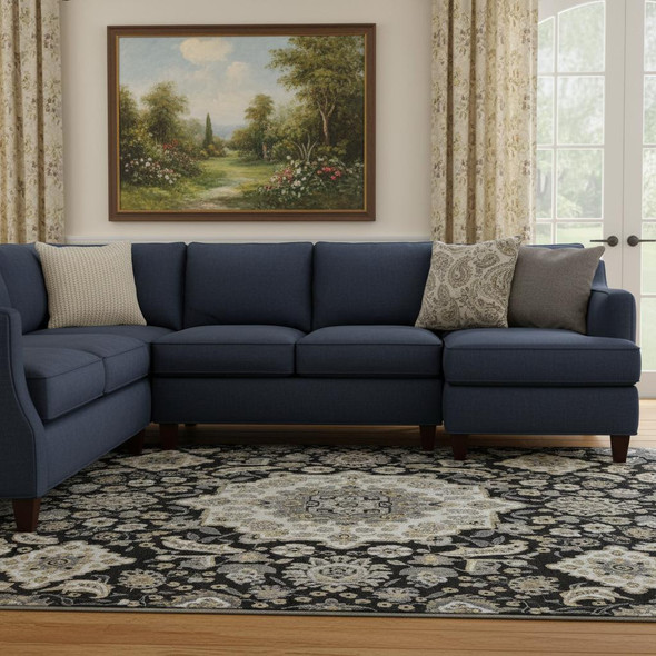 8' X 10' Black And Beige Floral Medallion Washable Area Rug With UV Protection