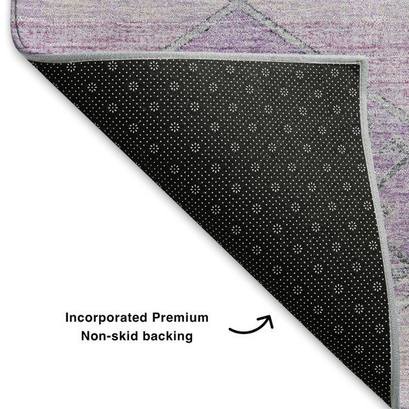 8' X 10' Lavender And Gray Geometric Washable Area Rug With UV Protection