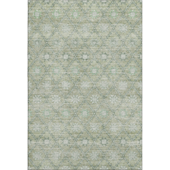 10' X 14' Artichoke Green And Beige Geometric Washable Area Rug With UV Protection