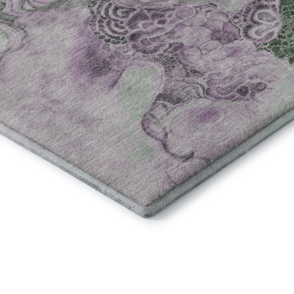 5' X 8' Sage And Lavender Abstract Washable Area Rug With UV Protection