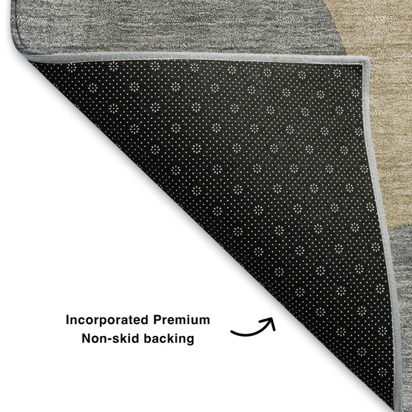 10' X 14' Gray Wheat And Beige Abstract Washable Area Rug With UV Protection