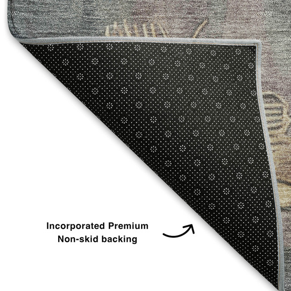 9' X 12' Gray And Beige Floral Washable Area Rug With UV Protection