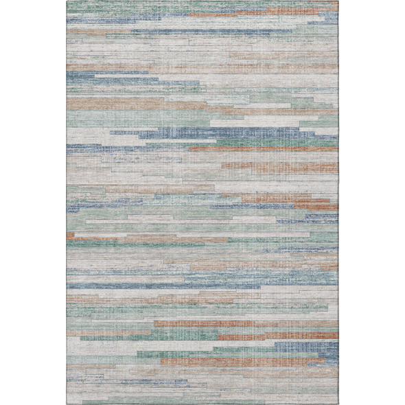 5' X 8' Linen Copper And Ivory Striped Washable Area Rug With UV Protection