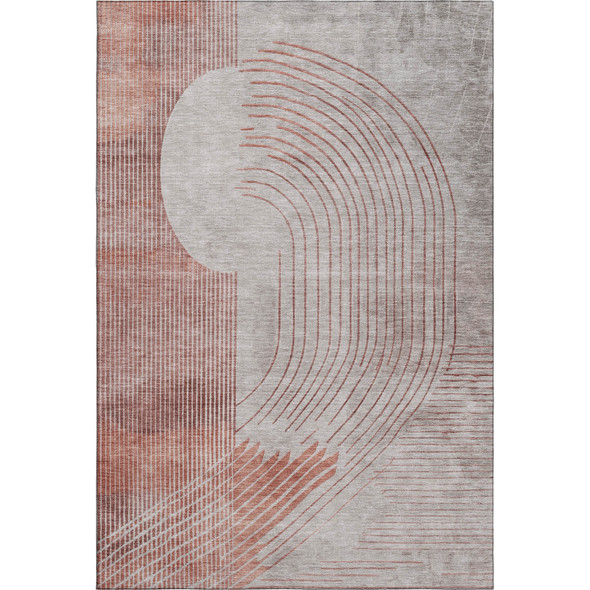 3' X 5' Salmon And Beige Geometric Washable Area Rug With UV Protection