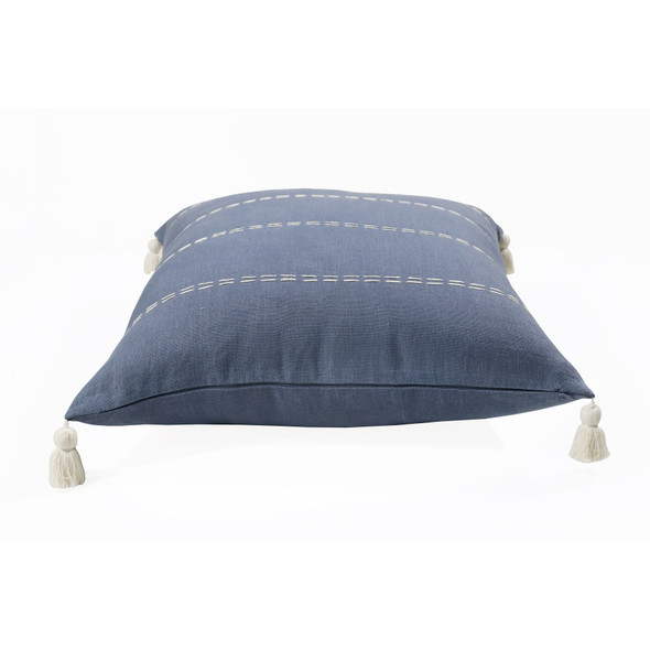 20" Navy Blue And Ivory Striped Linen Throw Pillow Cover